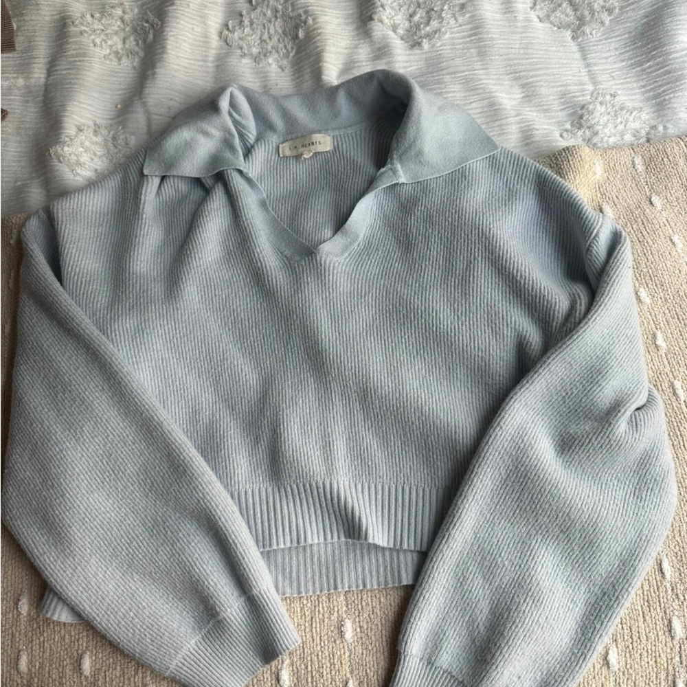 La Hearts Light Gray V-Neck Sweater